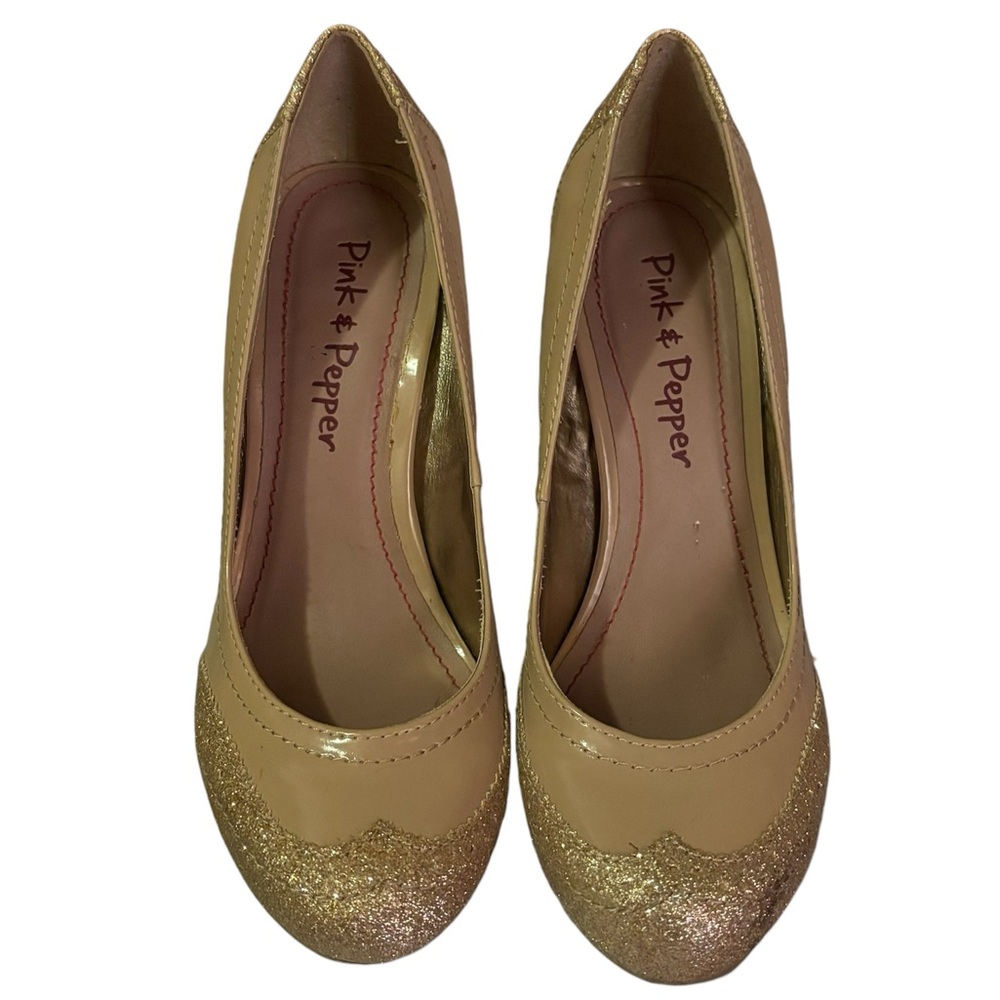 Pink & Pepper pink rose gold glitter heels size 7